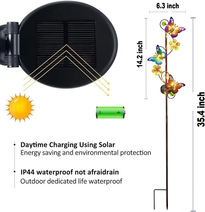 Solar Garden Lights Butterfly Garden Decor Outdoor Waterproof Metal Butterfly Decorative Solar Stake Lights for Yard,Lawn,Patio,Walkway,2 Pack Butterfly Gifts for for Women Mom Grandma Gardening
