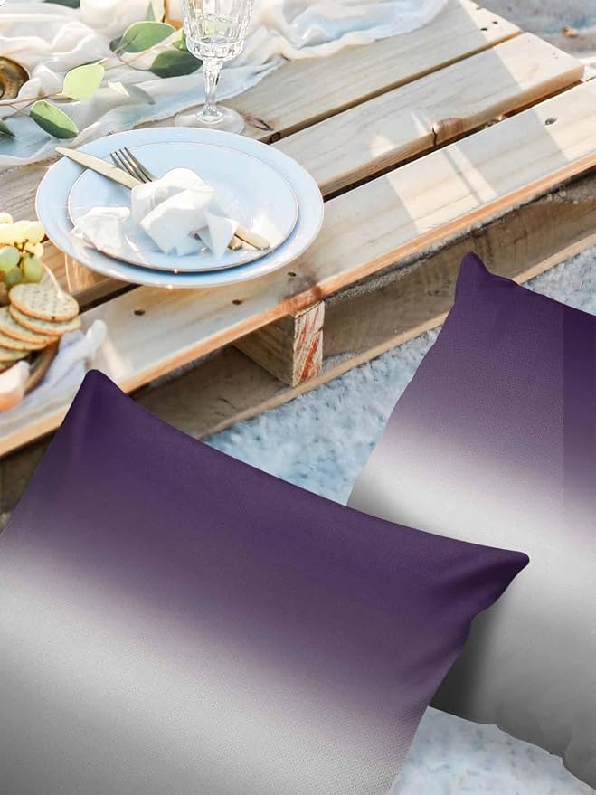 Outdoor Waterproof Throw Pillow Covers Set of 2 Purple Grey Ombre Pillowcases 16x16 Inches Gradient Gradual Color Patio Decorative Pillows Cushion Case Patio Pillows for Couch Bed Chair Garden