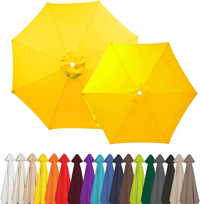 Outdoor Umbrella Replacement Canopy, 6 Ribs 8 Ribs Patio Umbrella Replacement Top Cover, 6.6ft 9 ft 10ft 13ft Waterproof Umbrella Top Canopy Fabric Replacement Canvas(Yellow,8.8FT 8-Ribs)