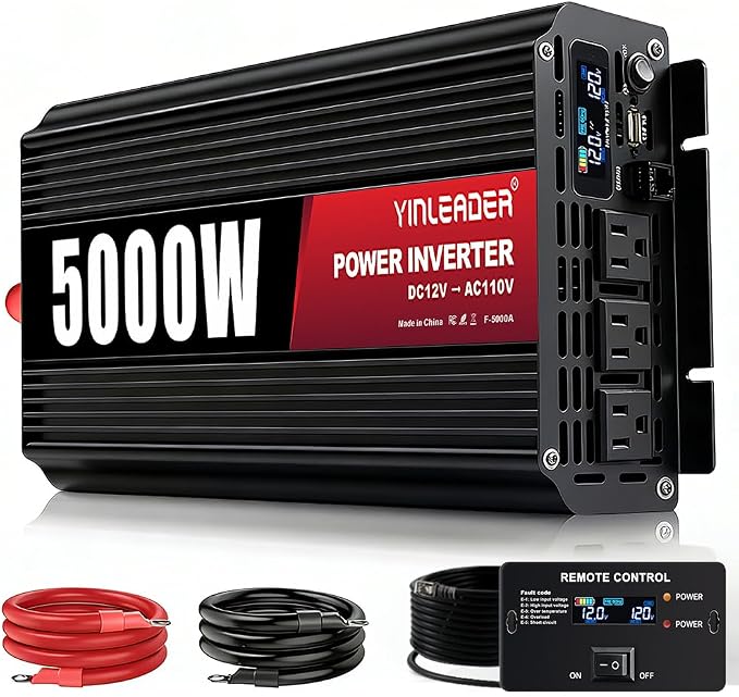 4000 Watt Power Inverter 12V to 110V/120V Converter Peak Power 8000W with 3 AC Outlets,1 USB Port, Remote Controller & LCD Screen DC to AC Inverter for RV Camping Off-Grid Solar Inverter Systems
