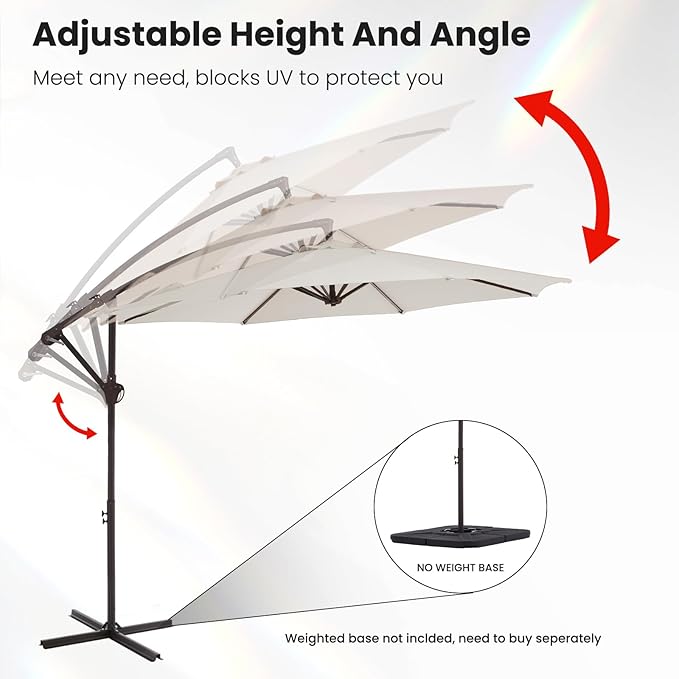 10FT Patio Umbrella, Outdoor Offset Cantilever Umbrella with Sturdy 8 Ribs, Easy Tilt Adjustment for Backyard Pool Garden,Off-White