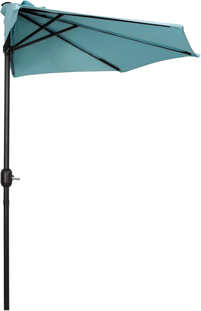 WO Home Furniture 9 ft Half Market Outdoor Umbrella With Sturdy Half Base included, Polyester Canopy, All Weather and UV Resistant for your Patio, Awning, Window, Garden, Balcony, Turquoise