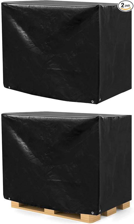 QWORK Pallet Cover, 2 Pack Heavy Duty Outdoor PE Waterproof Pallet Cover, 12 Mil Thick, 4 Ft. x 5 Ft. x 4 Ft, Perforated Roll, Protects Pallets, AC Units, Generators, Patio Furniture, Black