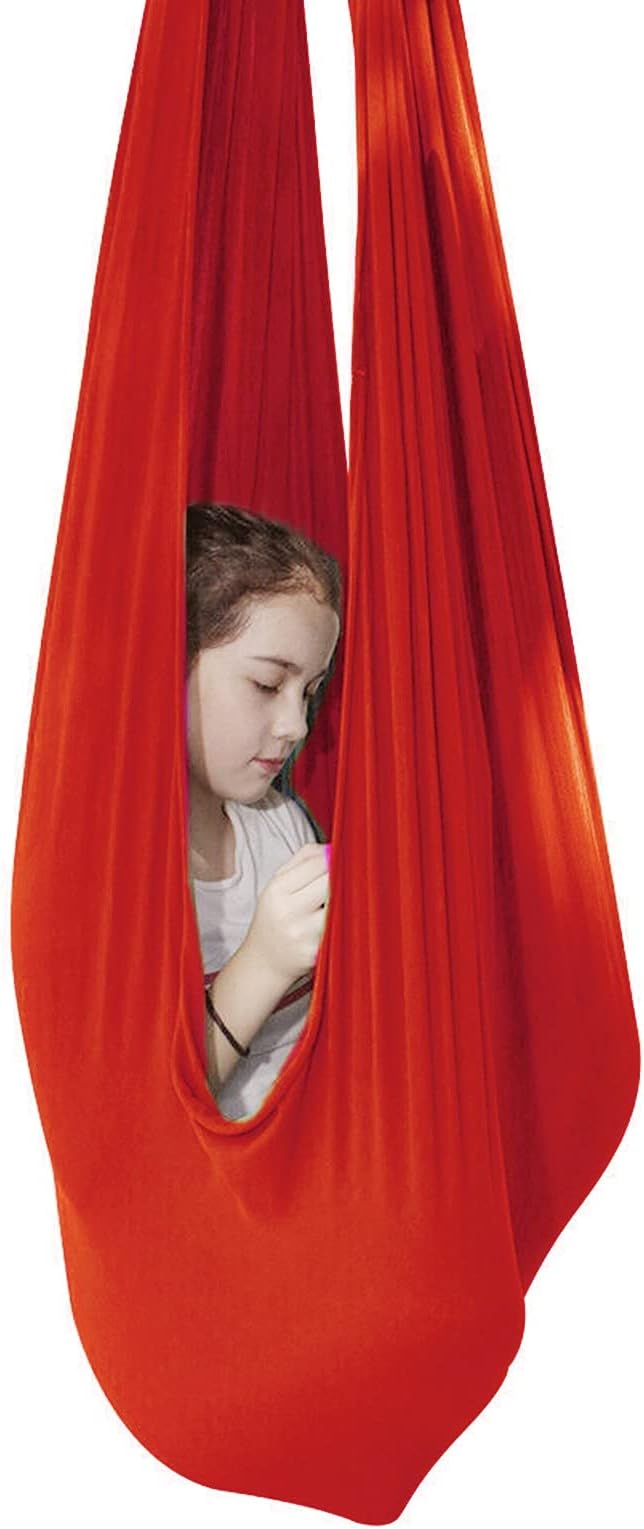 Sensory Swing for adults Indoor kids Therapy Swing Adjustable Calming Snuggle Hammock durable soft strong fabric swing Great for Sensory Integration stimulation ( Color : Red , Size : 1.5M x 2.8M )