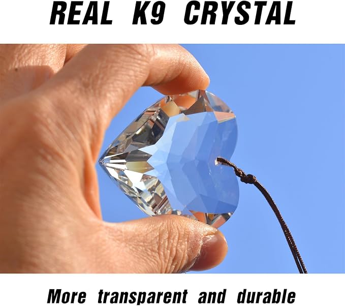 2PCS Heart Crystal Suncatcher Prisms for Windows (Heart Clear) | Clear, Transparent, K9 Glass, Rainbow Maker, with Hooks & Cord
