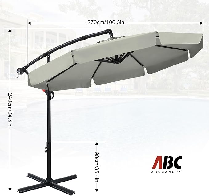 ABCCANOPY Premium Cantilever Patio Umbrellas 9FT (Light Gray)