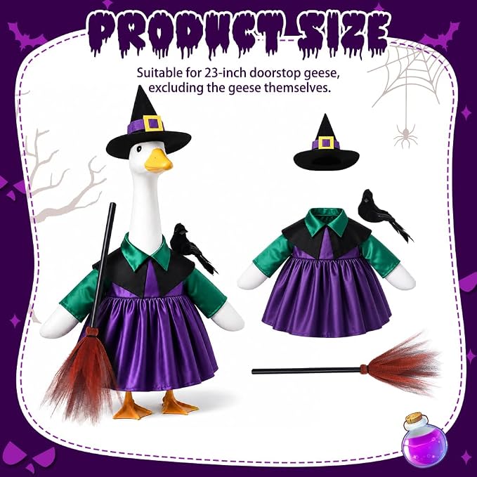 Celltestria Halloween Goose Outfit Witch Lawn Porch Goose Clothes Fall Halloween Crow Goose Costume for 23" Geese Outdoor Patio Yard Lawn Decoration