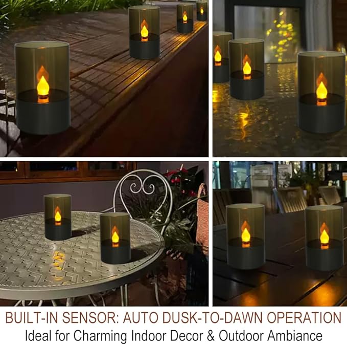 Bright Zeal 4.5" 4-Pack Gray-Green Solar Flickering Candle Lights – Waterproof LED Flameless Pillar Candles for Outdoor Pathway, Garden & Patio – Spring & Summer Home Decor