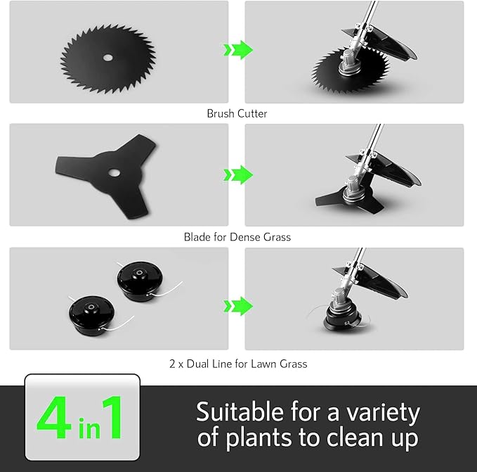 58CC Weed Wacker, Gas Powered 4 in 1 String Trimmer, 2-Cycle Brush Cutter with Straight Shaft for Lawn and Garden Care Trimming (Green)