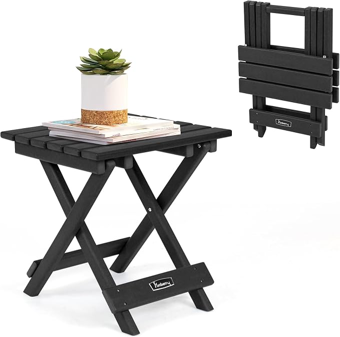 FUNBERRY Outdoor Folding Adirondack Side Table, Patio End Table | No Assembly, Portable, HDPE All Weather, No Rot, No Rust, No Crack, Save Space, Easy-Clean for Indoor or Outdoor