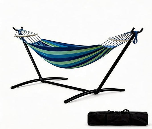 Double Hammock with Steel Stand, Outdoor Portable Hammocks Accommodates with 450Lb Capacity 2 People& Portable Carry Bag for Outside Camping Garden Yard,Rainbow