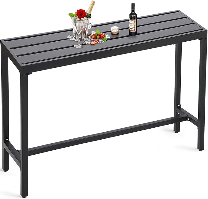 Outdoor Bar Table, Patio Counter Height Bar Table, 55" Rectangle Bar Tables for Patio, Garden, Yard, Balcony, Poolside