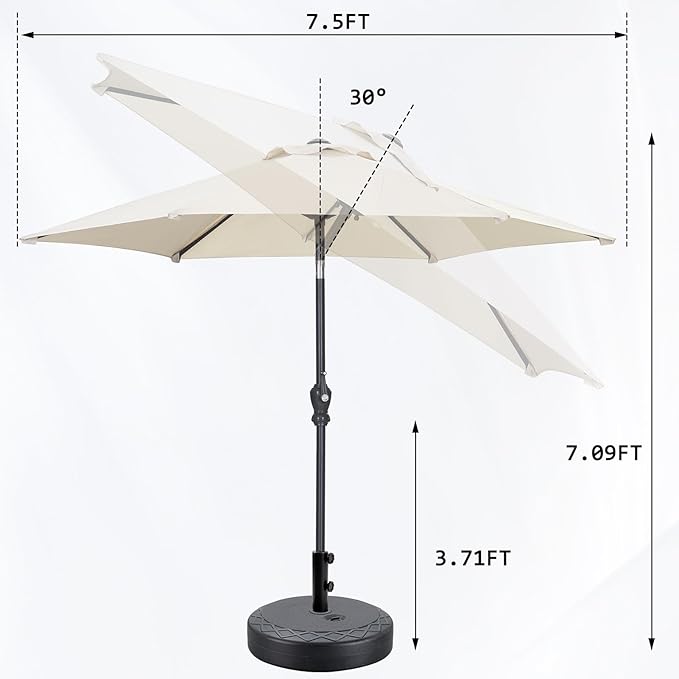 GDY 7.5ft Patio Umbrella Outdoor Umbrella with Tilt, Crank and Umbrella Weighted Base, for Yard/Outdoor/Wedding Parties and Events (Beige)