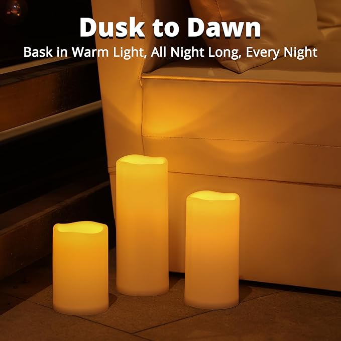 NURADA Large Outdoor Solar Candles Waterproof - 6" x 4" Rechargeable Solar Powered Flameless LED Pillar Flickering Candle for Patio Porch Lanterns Decor - Ivory Set of 2