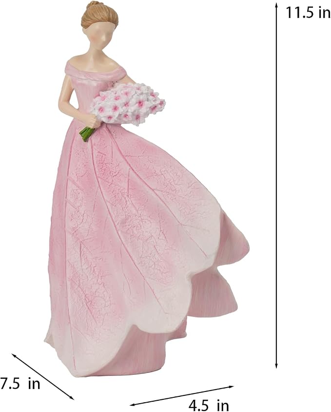 Guichifun Fairy Statue Collection Home Decoration - Pink Leaf Angel Girls Resin Home Garden Patio Living Room Decor Memorial Gift for Mom 7.5 x 4.5 x 11.5 Inch