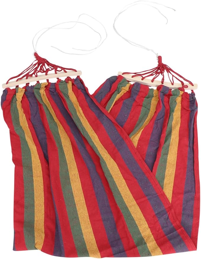 VILLCASE Single Outdoor Travel Hammock Rainbow Striped Canvas Cotton with Anti-tip Design for Adults, Widened Leisure Swing Suitable for Backyard, Camping, and Hiking