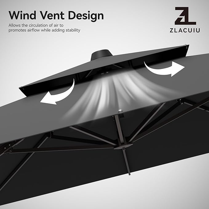 10x13FT Cantilever Outdoor Patio Umbrellas with Base, Double Top Large Rectangle Umbrella, Heavy Duty 360° Rotation Offset Outdoor Sun Shade Umbrella for Garden Deck Pool Backyard Patio, Grey