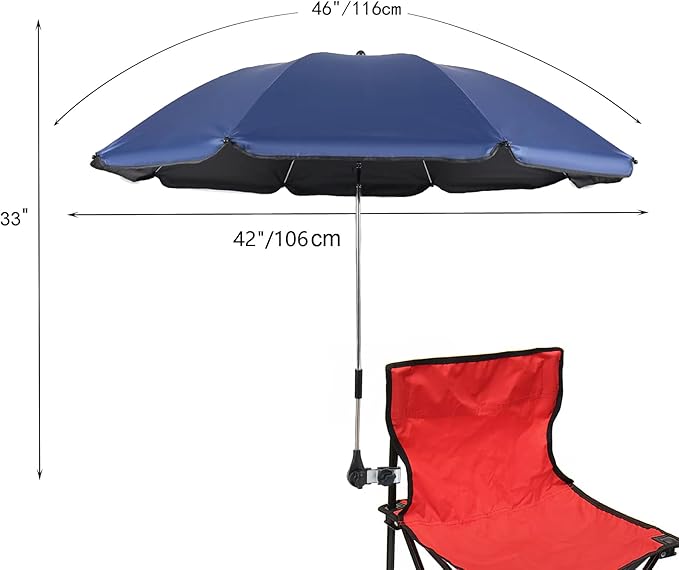 2 Pack Classic 46 Inch D-Blue Portable Umbrellas with Universal Clamp for Patio, Beach, Wheelchair, Golf Carts (Excluding chairs)