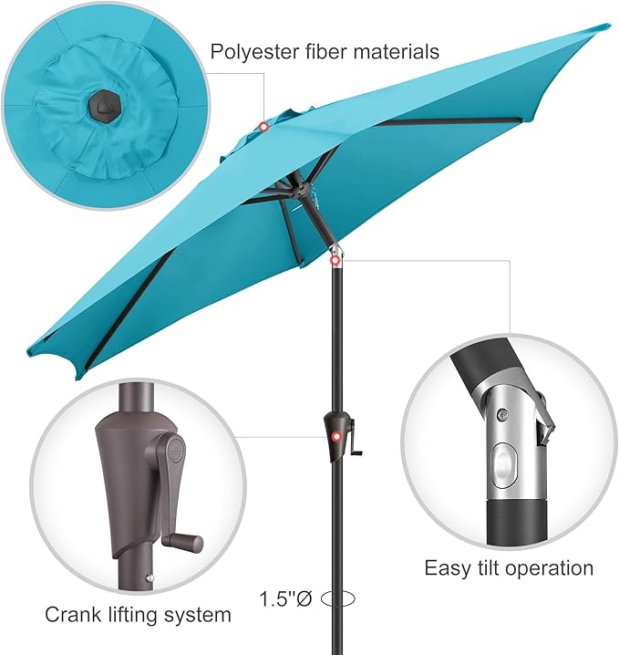 10ft Patio Umbrella Outdoor - Table Umbrella with 6 Sturdy Ribs, Market Umbrella with Push Button Tilt, UV Protection for Pool, Porch, Garden, Deck, Backyard (Aqua Blue)