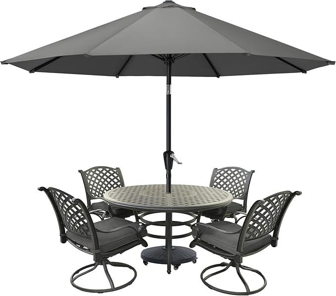 MASTERCANOPY 10FT Patio Umbrella with Push Button Tilt and Crank, Outdoor Market Umbrella with 8 Sturdy Ribs, UV Protection & Waterproof for Garden, Deck, Backyard, Pool (Dark Gray)