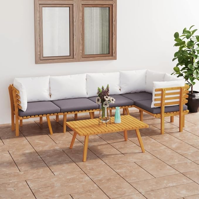 Patio Lounge Set with Cushions,Patio Furniture Sets,Patio Conversation Sets,Outdoor Furniture Sets,for Garden,Backyard,Outdoor,6 Piece Solid Acacia Wood