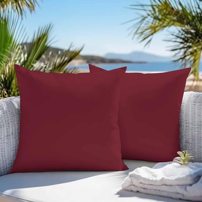 Outdoor Pillow Covers 26x26IN Pack of 2 Wine Red Dark Maroon Waterproof Throw Pillow Case Cushion Covers for Patio Garden Couch Sofa Burgundy Red Decorative Pillowcases