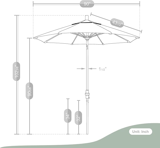 California Umbrella 7.5' Round Crank Lift, Collar Tilt, Aluminum Pole, Fiberglass Rib Patio Umbrella, Bronze Finish