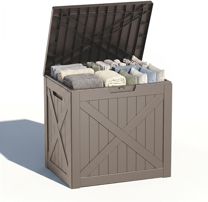 Waterproof Outdoor Storage Box Outside Deck Box Lockable Resin Bench UV Resistant Furniture Cushion Pool Tool Float Bin Patio Garden Porch (Grey, 40 Gallon)