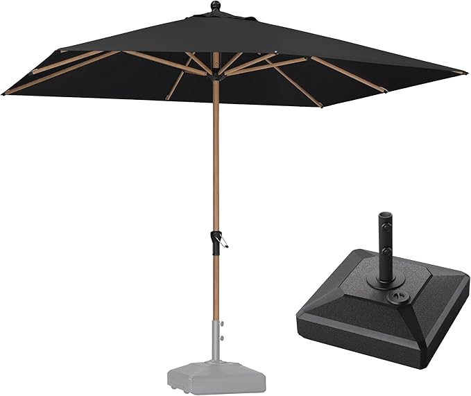 PURPLE LEAF 8' x 10' Patio Umbrella with Base Outdoor Umbrella Market Umbrella with Crank & 8 Ribs Aluminum Rectangular Table Umbrella Outdoor Patio for Backyard, Black