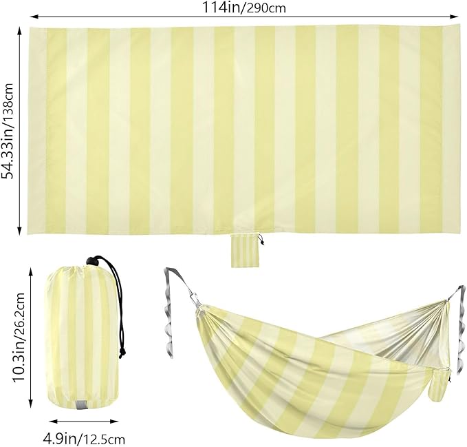 Yellow Vertical Stripe 330lb Capacity Outdoor Hammock with Tree Straps Portable Hammock for Camping & Hiking Essential accesorios para campamento