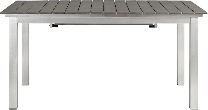 Modway Shore Aluminum Outdoor Patio 62" to 94" Extendable Dining Table in Silver Gray