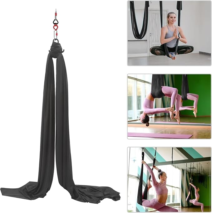 3.5 Yards Aerial Silk Swing Indoor, 16.4 * 8.53ft Aerial Yoga Wall Hammock for Adults, Aerial Silk Starter Kit Ceiling with 360° Swivel Connector & Fixing Discs, Inversion Exercises Holds 440lbs
