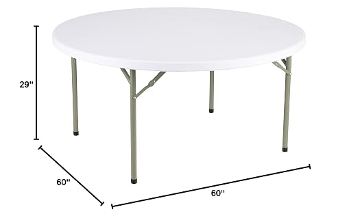 Norwood Commercial Furniture 5' Round Multipurpose Plastic Folding Table for Parties and Events, Portable Blow-Molded Indoor/Outdoor Event Table, White