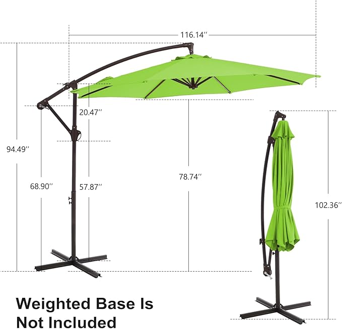 10FT Patio Umbrella, Outdoor Offset Cantilever Umbrella with Sturdy 8 Ribs, Easy Tilt Adjustment for Backyard Pool Garden,Apple Green