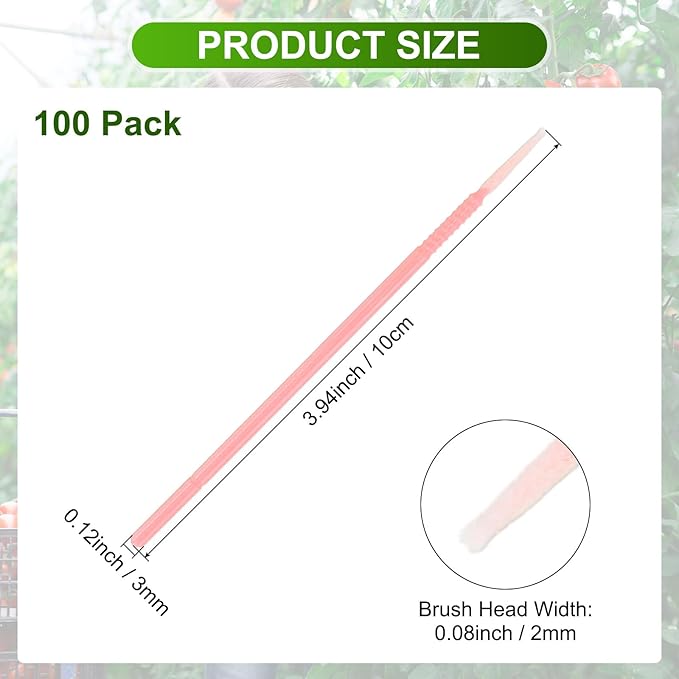 M METERXITY 100-Pack Pollinator Brush, 0.08inch/2mm Plastic Vegetable Pollinator Pen Manual Pollination Tool for Gardening/Greenhouse/Hydroponic Plants/Flower [Light Pink]