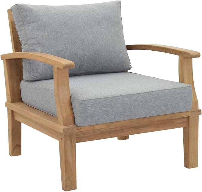 Modway EEI-1480-NAT-GRY-SET Marina Premium Grade A Teak Wood Outdoor Patio Furniture Set, 10 Piece, Natural Gray