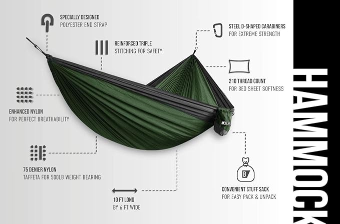 Bear Butt Double Camping Hammock and Bear Butt Kodiak Hammock Straps Bundle