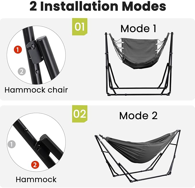 Hammock with Portable Steel Stand and Carrying Bag for Outside,Easy Set Up for Outdoor,Indoor,Backyard,Patio,Camping,Garden,Trip (Grey)