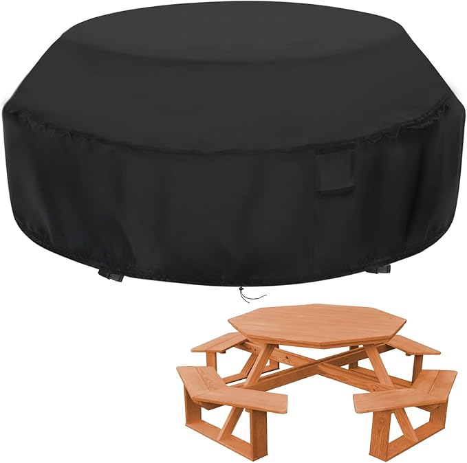 Octagon Picnic Table Cover, 90 In Patio Picnic Table Cover Waterproof Outdoor Fits 8-Sided Tables, 90.5"D x25"H