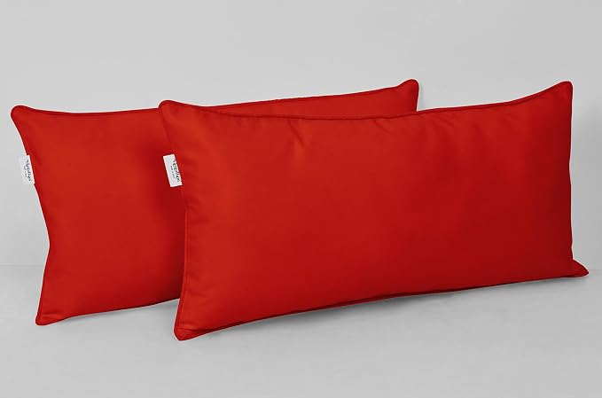 Indoor/Outdoor Polyester Fabric Lumbar Pillow Cover, All-Weather Waterproof Rectangular Cushion Case for Patio Furniture, 12 x 18 Set of 2 -Red