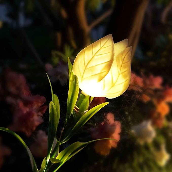 Solar Garden Lights, 7 Heads Gardenia Colorful Flower Light Waterproof Solar Outdoor Lights for Yard Pathway Decor, Two Lightning Modes, 2 Pack White