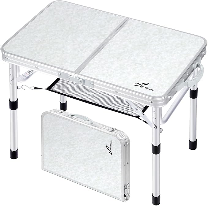 Sportneer Camping Table: Adjustable Height Small Folding Table 23.6" L x 15.7" W 2 Height with Mesh Layer - Compact & Portable Camping Essentials for Outdoor Camp Garden Picnic BBQ Dining Cooking