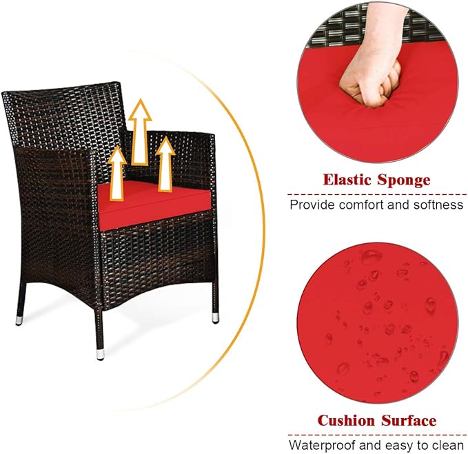 Goplus 4-Piece Rattan Patio Set, Outdoor/Indoor Wicker Conversation Set for Pool, Backyard, Lawn, Wicker Chairs and Sofa with Soft Cushion, Rattan Furniture with Tempered Glass Coffee Table