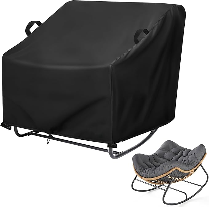 Patio Papasan Rocker Chair Cover, Waterproof Outdoor Papasan Rocking Chair Cover, for rocking chair and Rattan Wicker Chairs -38"W x 47"D x 20"H (Black)