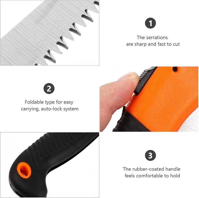 ibasenice Foldable Hand Saw 15In Steel Blade Portable Pruning Tool for Camping Gardening Woodworking with Auto-Lock System