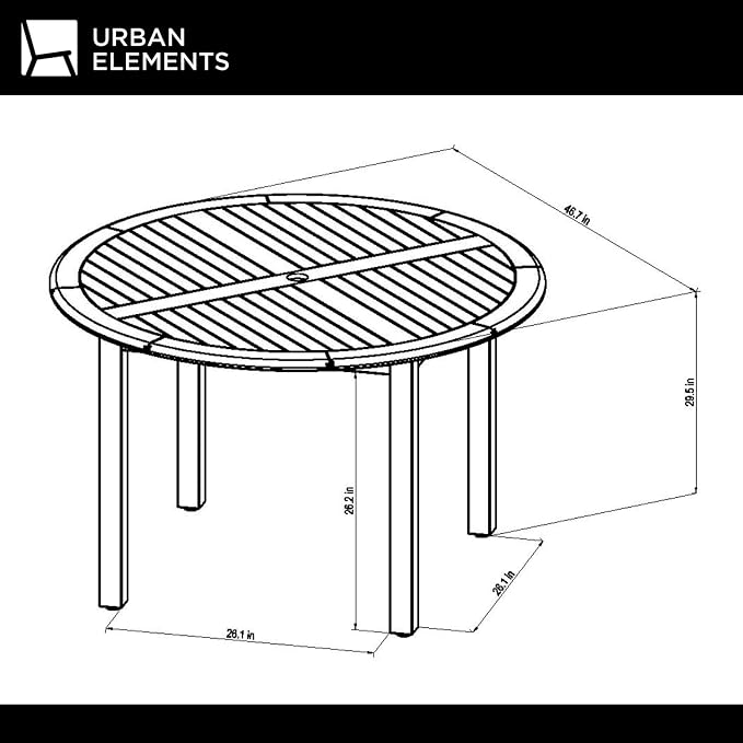 Urban Elements Nature 5-Piece Wood Patio Furniture Set | Teak Finish 100% FSC Eucalyptus | Backyard Furniture, Outside Table and Chairs, Round Outdoor Dining Set for 4, Patio Dining Set for 4 (Black)