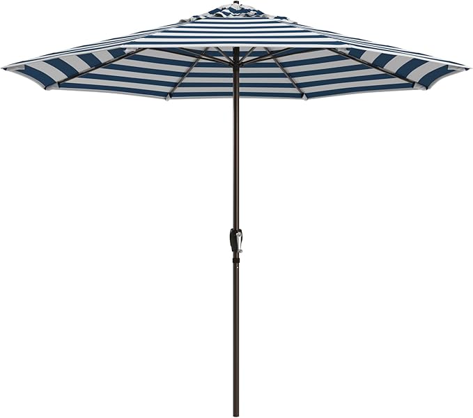 California Umbrella 12-Year Protection 9-Ft Outdoor Patio Umbrella, Sunbrella Fade-Resistant Fabric, Auto-Tilt, Heavy Duty Aluminum Frame, 8 Reinforced Ribs for Pool or Deck, Bronze Pole, Cabana Regatta