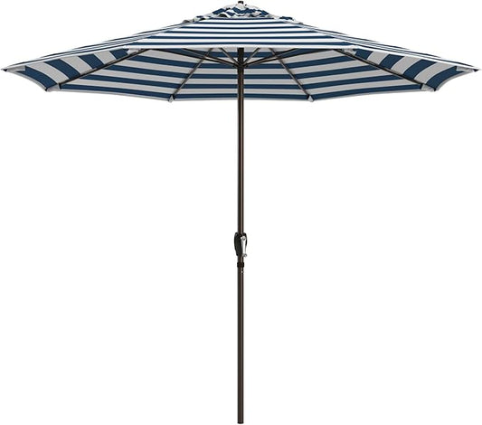 California Umbrella 12-Year Protection 9-Ft Outdoor Patio Umbrella, Sunbrella Fade-Resistant Fabric, Auto-Tilt, Heavy Duty Aluminum Frame, 8 Reinforced Ribs for Pool or Deck, Bronze Pole, Cabana Regatta
