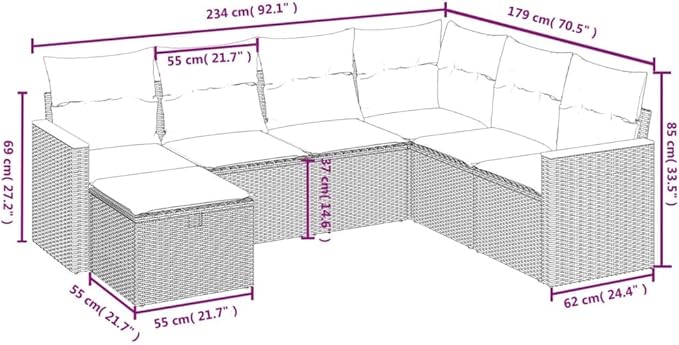 Outdoor Seating Furniture,Outdoor Conversation Sets,7 Piece Patio Sofa Set with Cushions Black Poly RattanSuitable for Patio, Garden, Gazebo Low