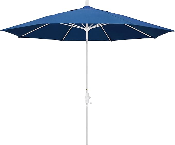 California Umbrella 11Ft Sunbrella Patio Umbrella, Fiberglass Ribs, Hand-Crank, Tilt-Collar, White Frame, Regatta Fabric